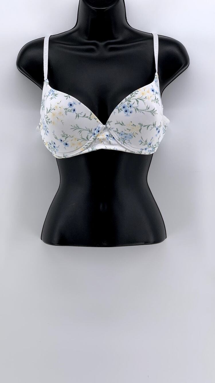 LAURA ASHLEY Women's White Floral Full Coverage Bra SZ 38C